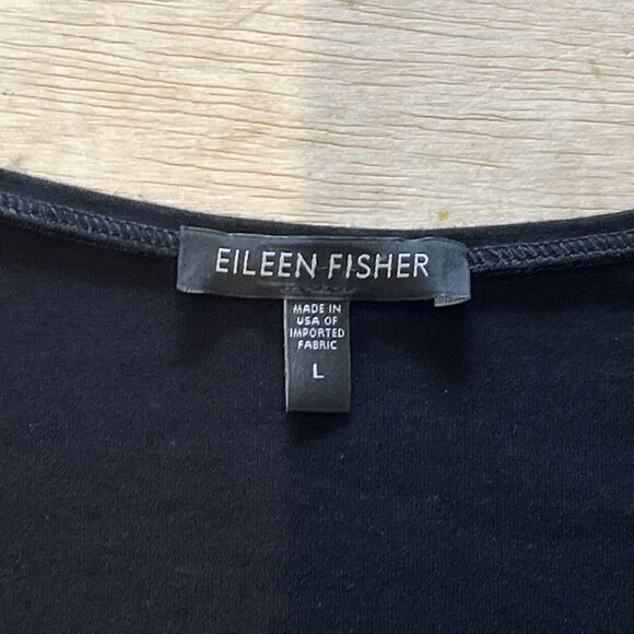 EILEEN FISHER Black Dress Size Large Stretch Jersey Midi Rayon Soft - Picture 6 of 9